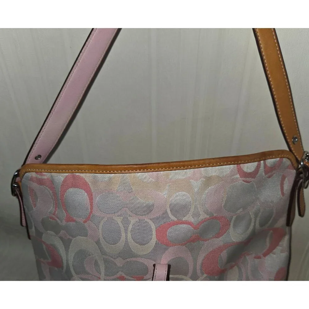 COACH Signature Canvas Shoulder Hand Bag purse with Leather Trim One Strap 7028 - Picture 10 of 12